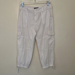 CHAPS Women’s Linen & Cotton Cropped Wide Leg Cargo Pants, White- Size 6